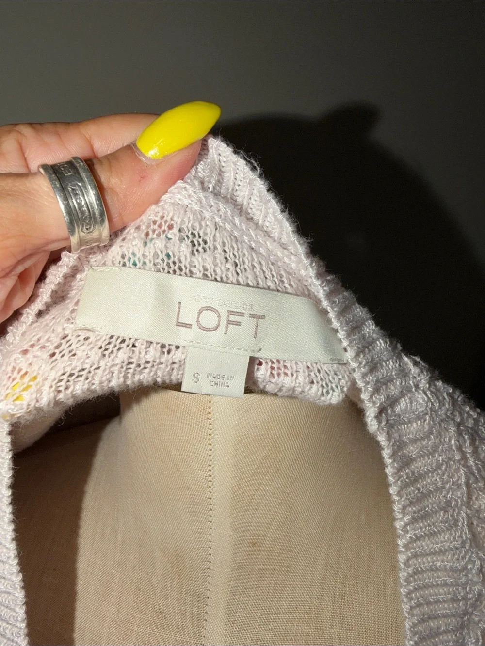 LOFT Women's Light Pink Textured Crewneck Sweater